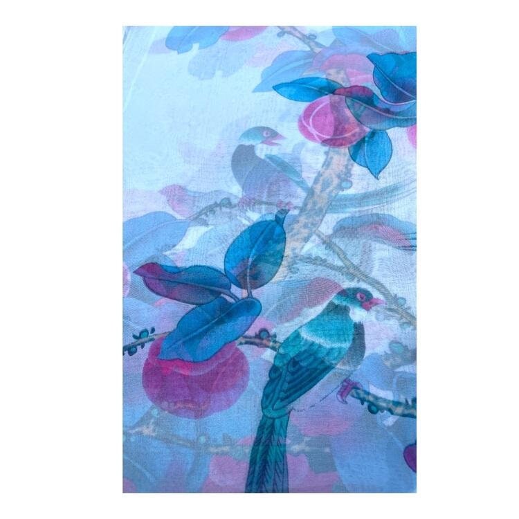 Silk Inspired Scarf Women Super Soft Scarves Light Weight Floral Bird Print Scarves Shawl Wrap